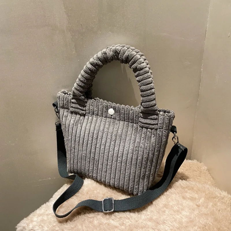 Bolso pequeño portátil de pana Simple informal para mujer, nueva moda de otoño e invierno, bandolera informal de un hombro, 2024