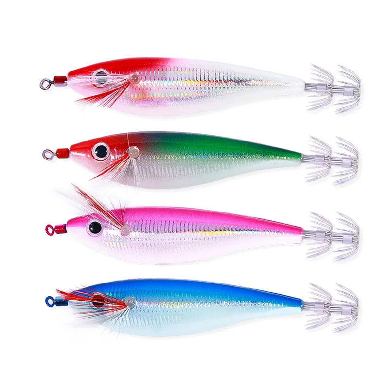 New 100mm 10g Artificial Fishing Lures Squid Hook Jigs Noctilucent Squid Cuttlefish Jigs Bait Spinner Bait Sea Fish Wood Shrimps