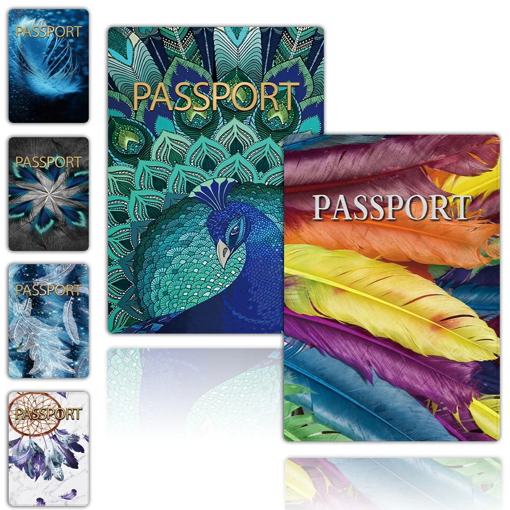 Passport Cover Plane Women Men Travel Wedding Passport Covers Holder Fashion Wedding Gift Feather Pattern Air Tickets for Cards