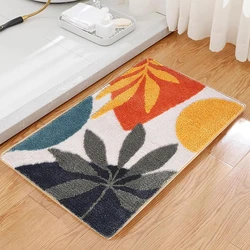 Bath Mat Rug Boho Plant Abstract Art Bath Mat Boho Geometric Abstract Leaves Bathroom Rug Non-Slip Soft Rugs for Home Office