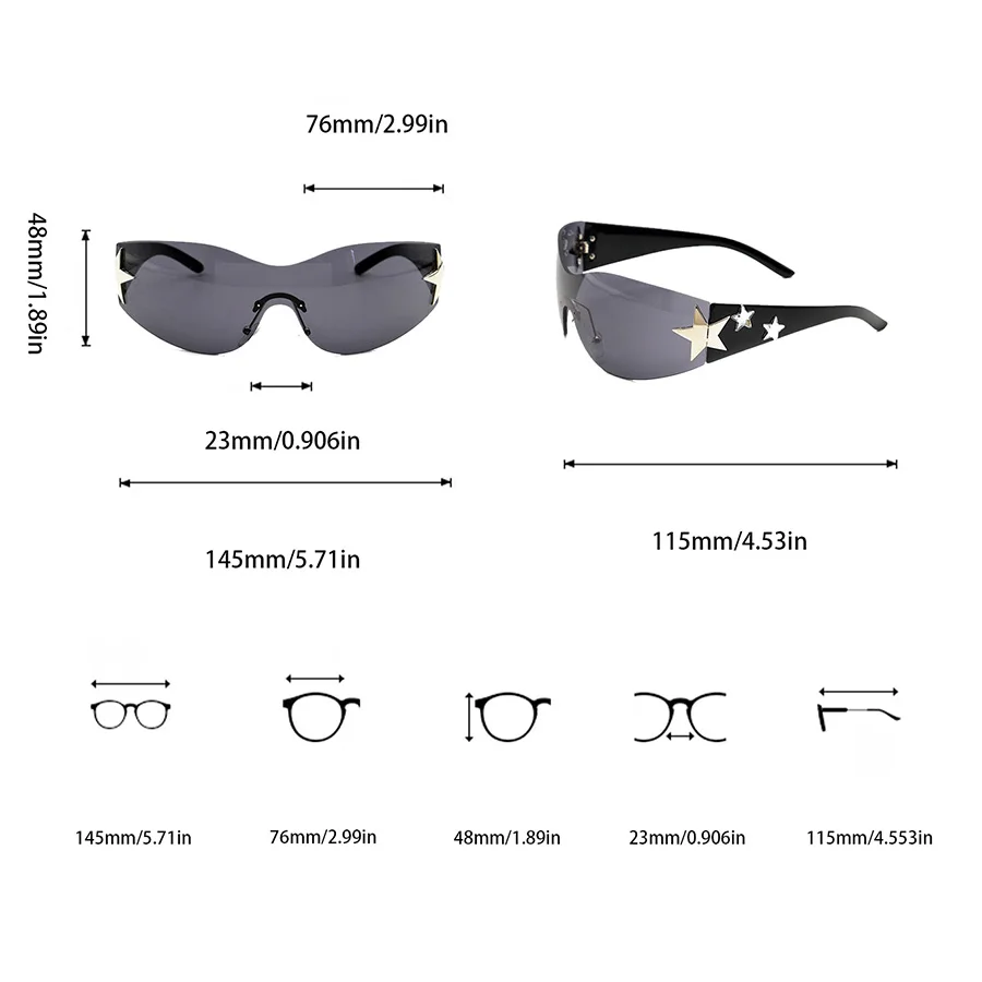 Star Wrap Around dekorative Mode-Sonnenbrille mit großem Rahmen für Damen im Y2K-Stil, coole Sommer-Party-Brille für Herren – Detail 9