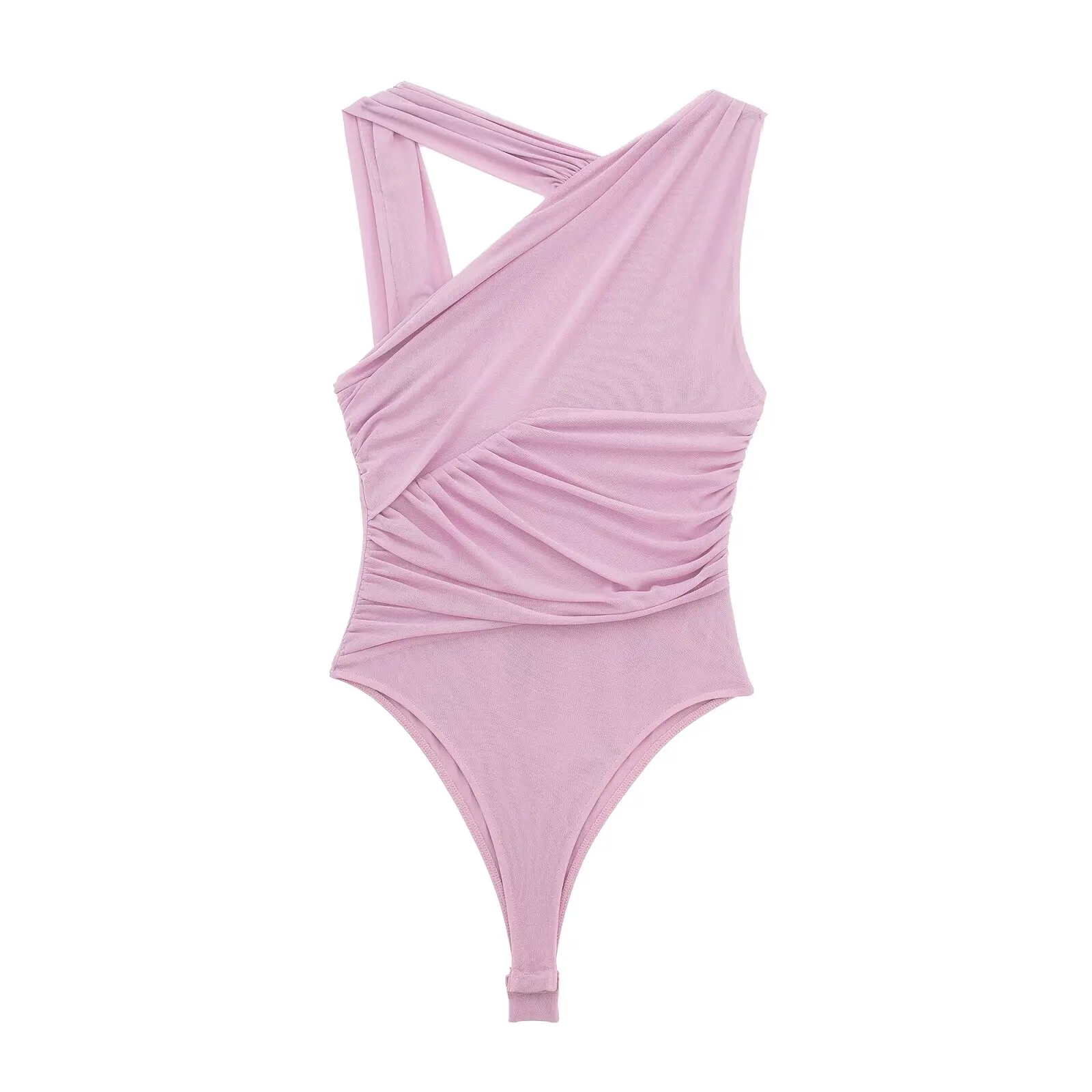 Asimmetrico Pieghettato Velo Sottile Sexy Rete di Seta Vestito di Un Pezzo di Design delle Donne A Vita Alta Pantaloni Or Tessuto di Poliestere Estate 2024