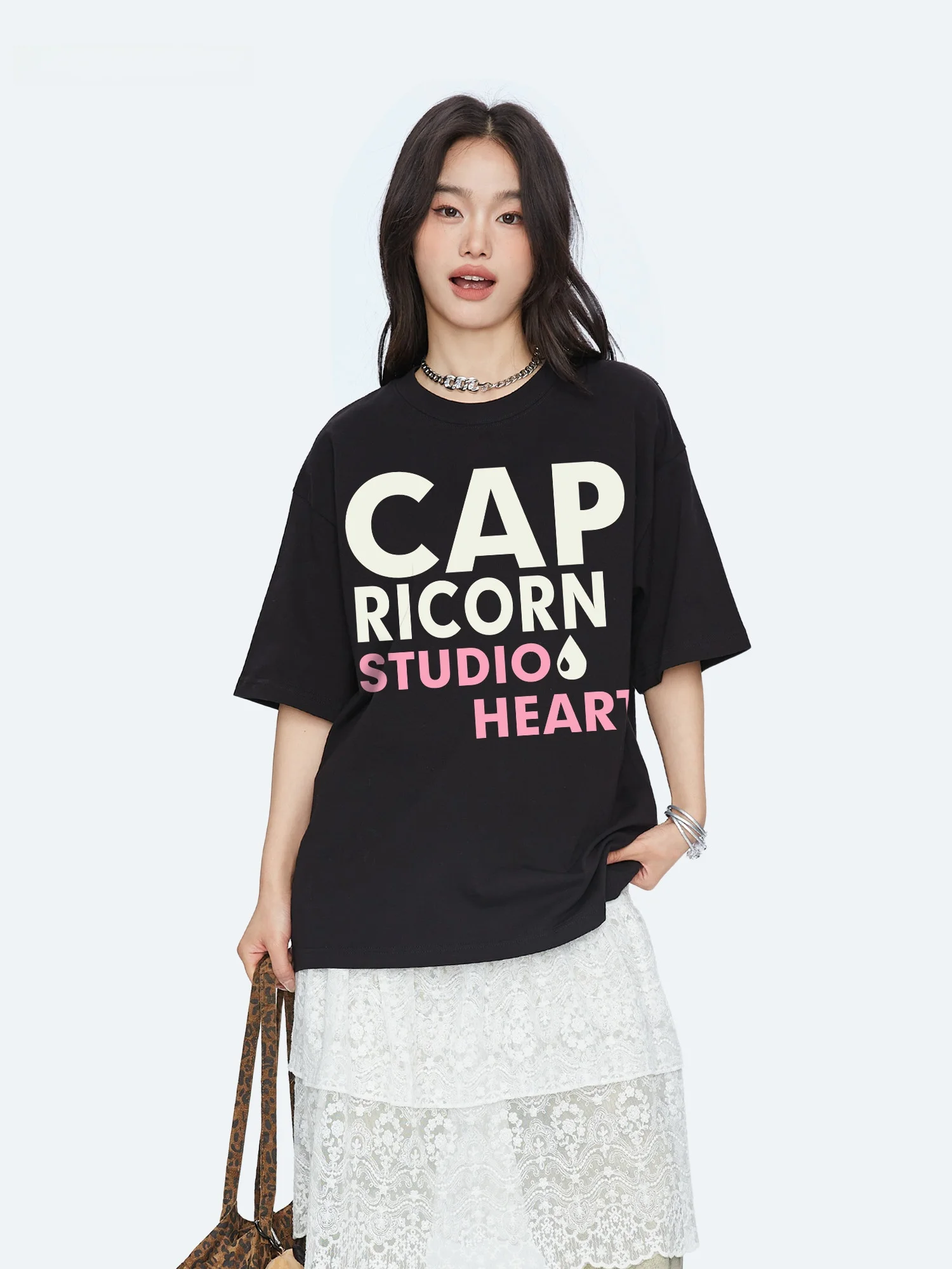 

Capricorn American Waterdrop Letter Pure Cotton Short Sleeve Women's T-shirt Summer New Loose Half Sleeve Top Street Style Pr...