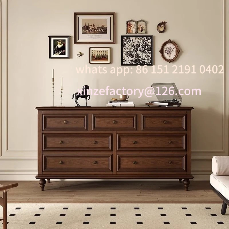 

Customizable American solid wood chest, bedside cabinet, retro storage, storage locker, bedroom, living room, five, seven