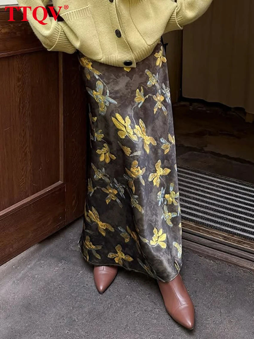

TTQV Fashion Loose Print Women's Skirt 2026 Vintage High Waist Long Skirts Elegant Classic Skirt Female Clothing Streetwear