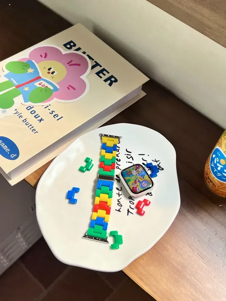 น่ารักสายรุ้งพลาสติกสําหรับ Apple Watch Band 41/45 40/44 46 มม.ที่มีสีสันสร้อยข้อมือสําหรับ iWatch10 49 ultra 9 8 7SE 6 5 4 38/42