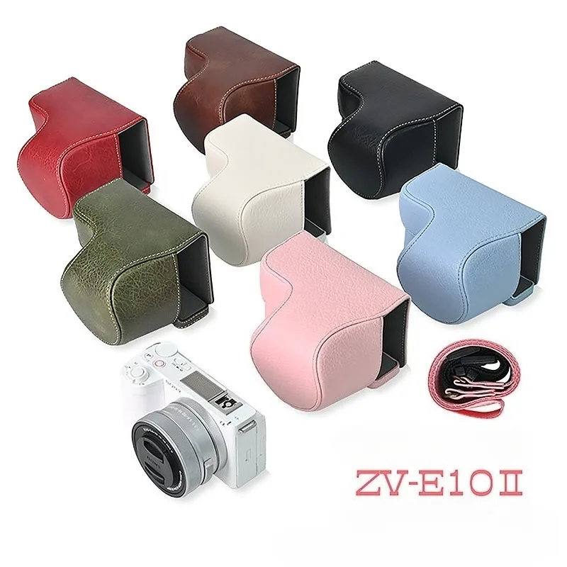 Camera Protective Case for Sony ZVE10 II ZV-E10 Mark II zve 10 Cover Base Pouch Bag Barrel Leather Shoulder Strap Neck Body Case