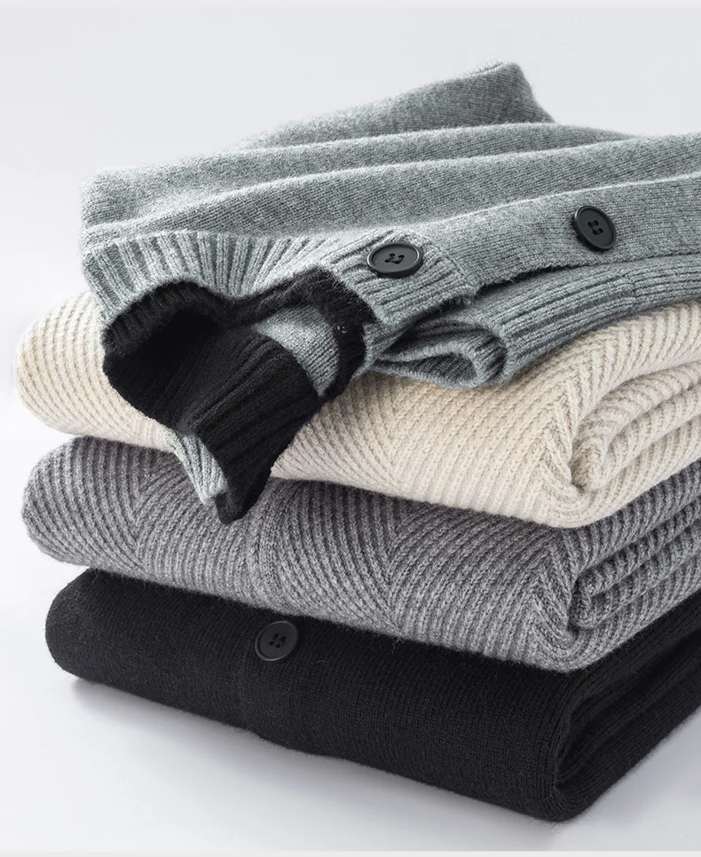 Hochwertige Strickjacke Männer Persönlichkeit Doppelschicht Rundhalskragen Neue Mode Weich Komfort Warm Herbst Winter Pullover Mantel – Detail 12