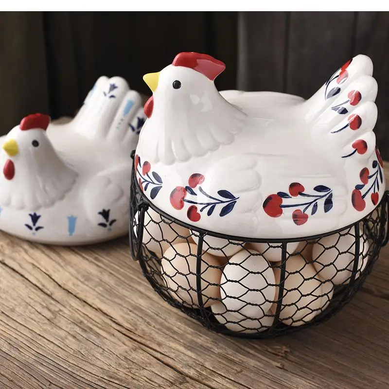 Hen Storage Basket Iron Egg Potato Container Kitchen Decoration Accessories Functional