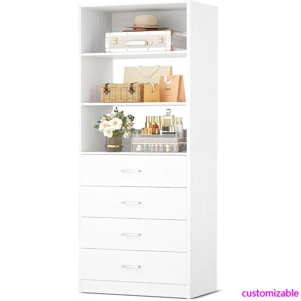 2025-NEW-2025-NewCloset Drawers System، نظام تنظيم الخزانة الخشبية مقاس 21.3 بوصة مع 4 أدراج، وحدة تخزين نظام الخزانة المشي