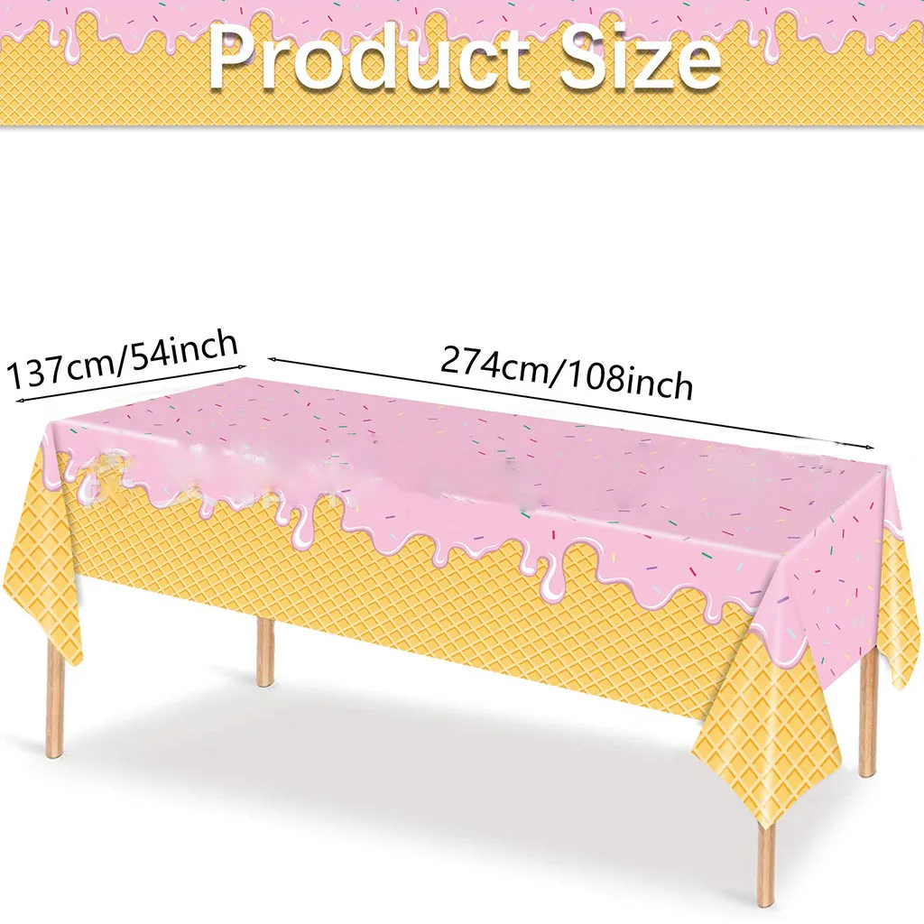 Sweet Summer Ice Cream Party Tableware Tablecloth Chocolate Ice cream Disposable PE Table Cover Sweet Summer Bithday Party Decor