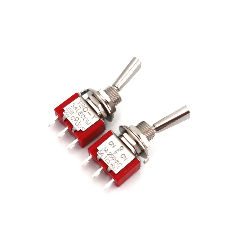 Palanca plana SH piezas de 5 T8014-U, Mini interruptor de palanca SPDT de 3 posiciones con enganche ON-OFF-ON de 3 pines