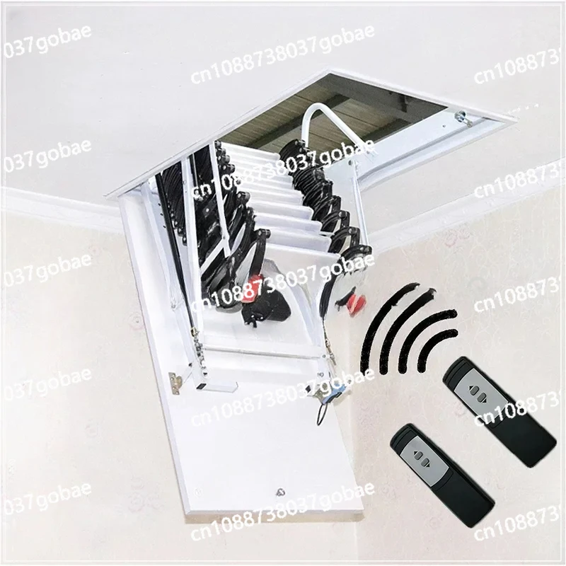 Loft Handrails,Remote Control, Folding and Aluminum Magnesium Alloy Retractable Ceiling Stairs with Hatches