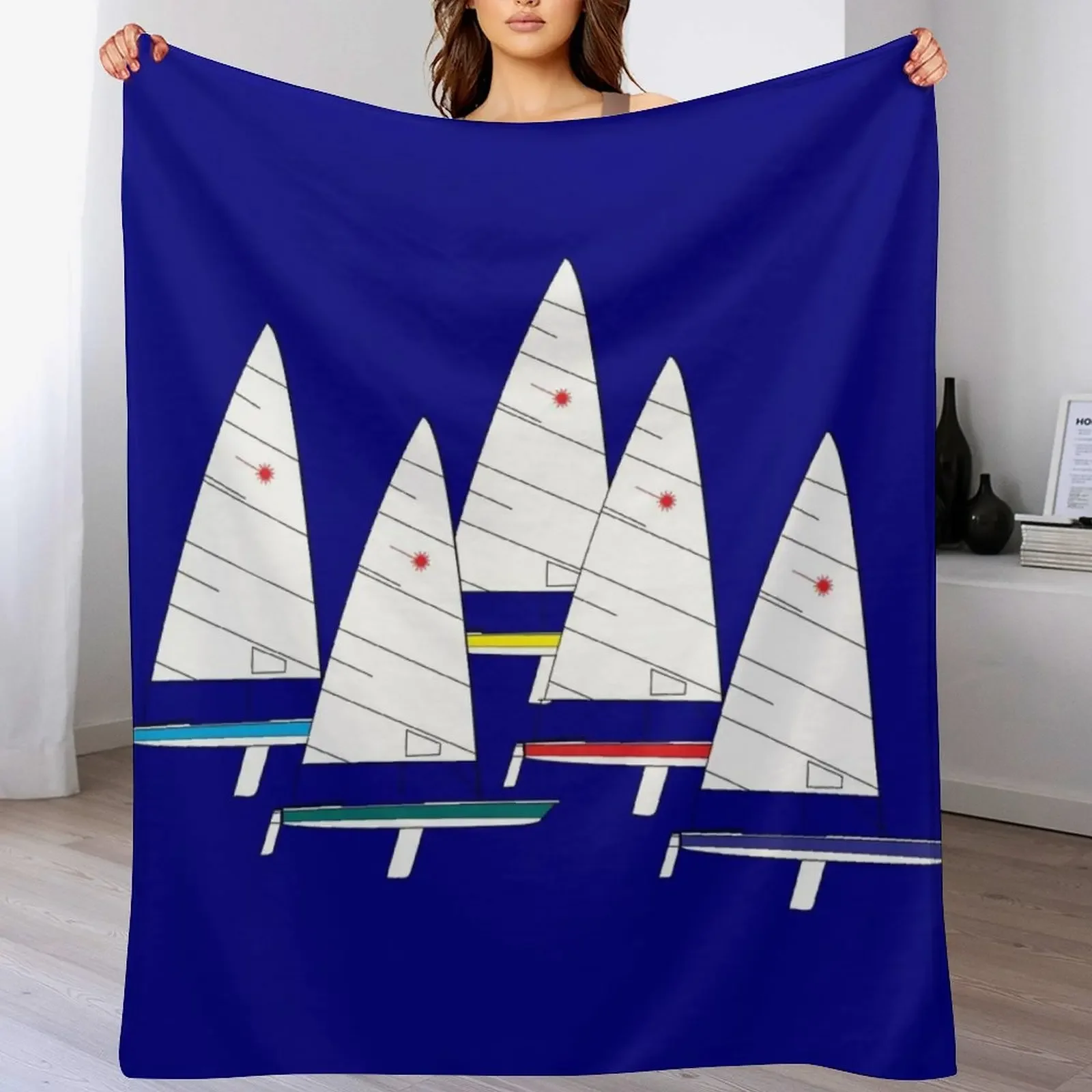 Laser Sailboats Racing Throw Blanket Multi Purpose Soft Warm Blanket for Home Travel