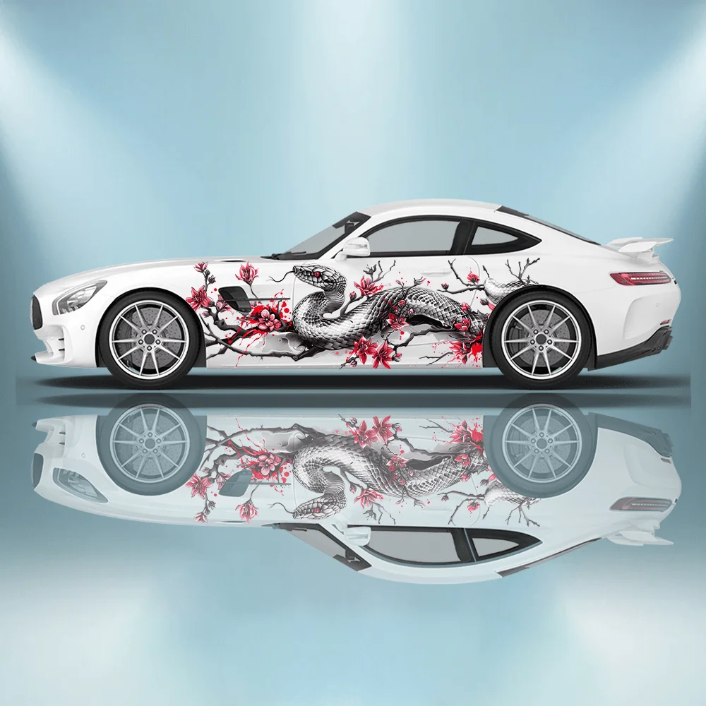 Snake Flower Branches Car Side Sticker Decoration, PVC Waterproof Scratch Resistant Decal, Car Protection, Auto Accessories Gift