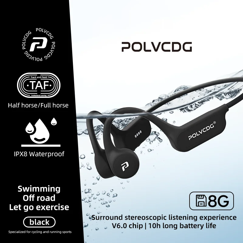 POLVCDG Oordopjes voor zwemmen met beengeleidingstechnologie, IPX8 waterbestendig, 8 GB opslag, Bluetooth 6.0, nieuw model X8, 2026.