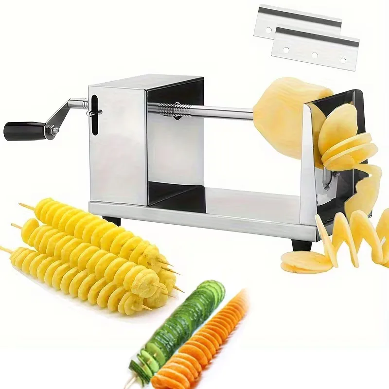 Fatiador de batata torcido, aço inoxidável, espiral, cortador de batata, espiral, fritadeira, manual, cortador de batata, faça você mesmo, fatiador de churrasco