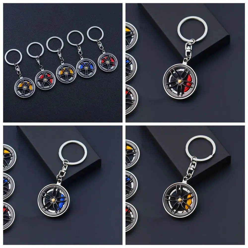 Rotatable Wheel Hub Key Chain Zinc Alloy 3D Wheel Hub&Brake Keychain Fidget Toy Fingertip Gadget Car Accessories Keychain Gift