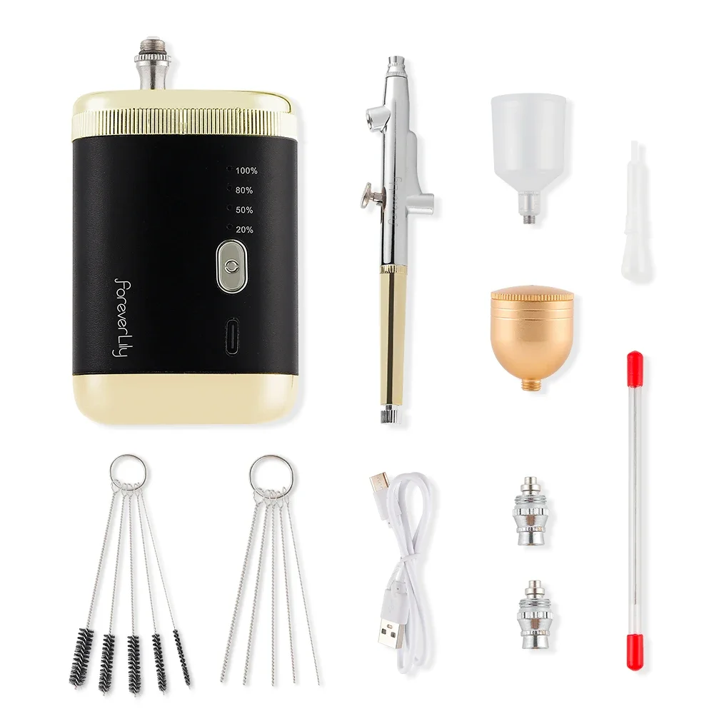 1800mAh Dual-action Mini Air Compressor Kit 0.3mm Nail Airbrush for Nails Cake Makeup Paint Air Spray Gun Oxygen Injector