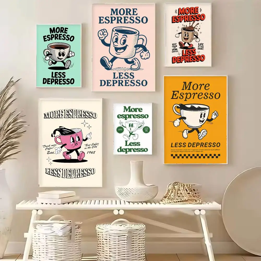 M-More Espresso Less Depresso Painting Calligraphy Stylish Canvas Poster Wall Art for Home Decor Gift