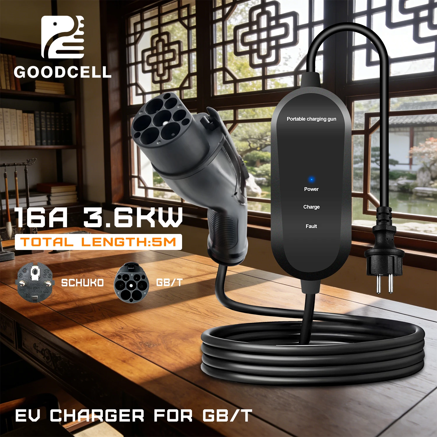 

GOODCELL 3.6KW 16A EV Portable Charger GB/T IEC Standard Timing Charging 5M for Electric Hybrid Car