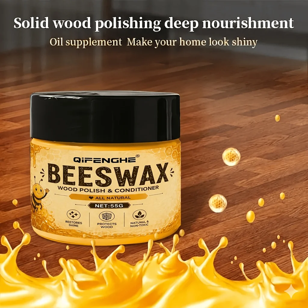 Natural Beeswax Wood Care Polish & Scratch Repair Kit, Restoration Set for Furniture Floors Guitars, Round Sponge Included
