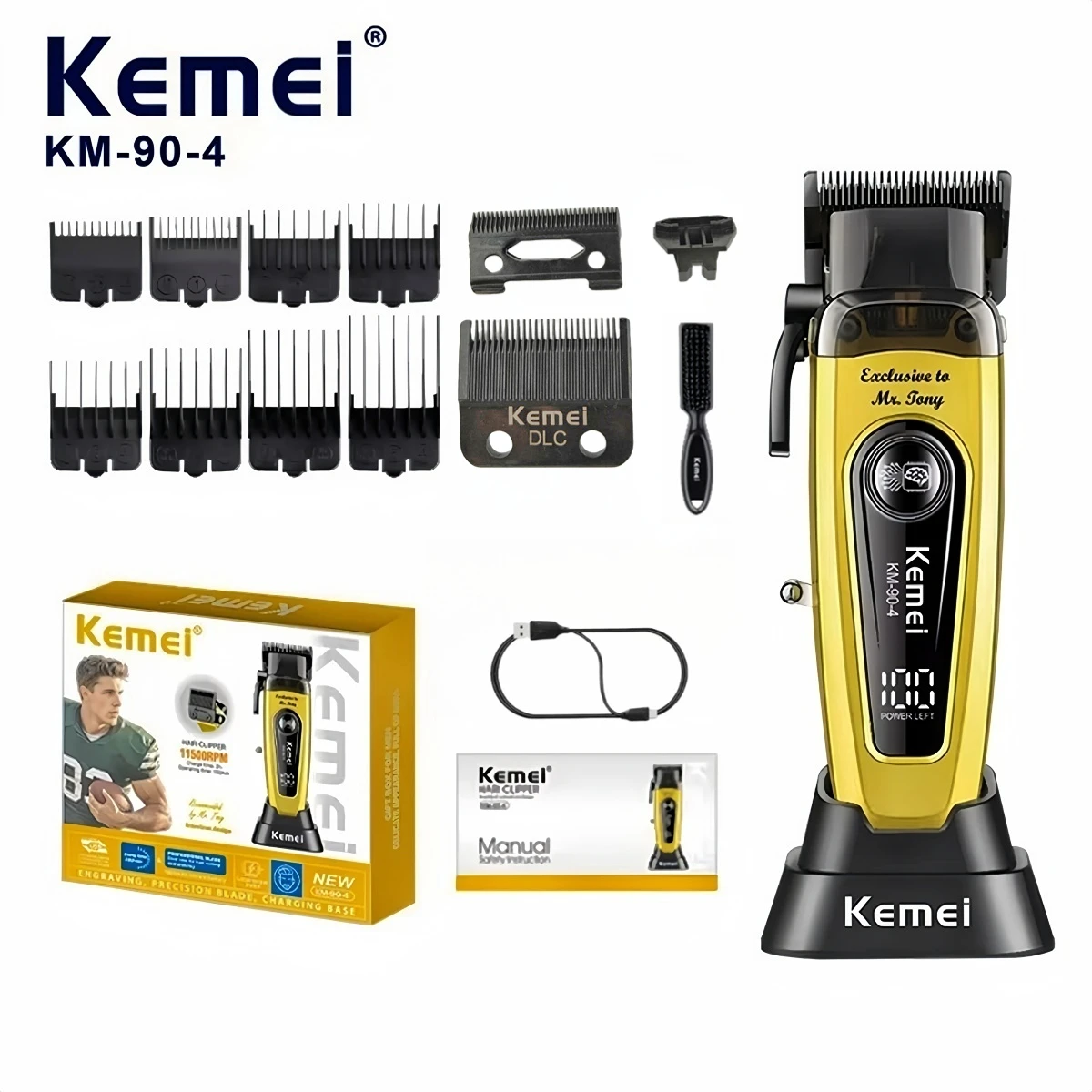 

Kemei Машинки для стрижки волос Профессиональные 11500об/мин Машинка для стрижки волос Бесщеточный двигатель Электрические Машинки для стрижки волос Лидеры продаж Лезвие DLC Машинка для стрижки волос для мужчин KM-90-4