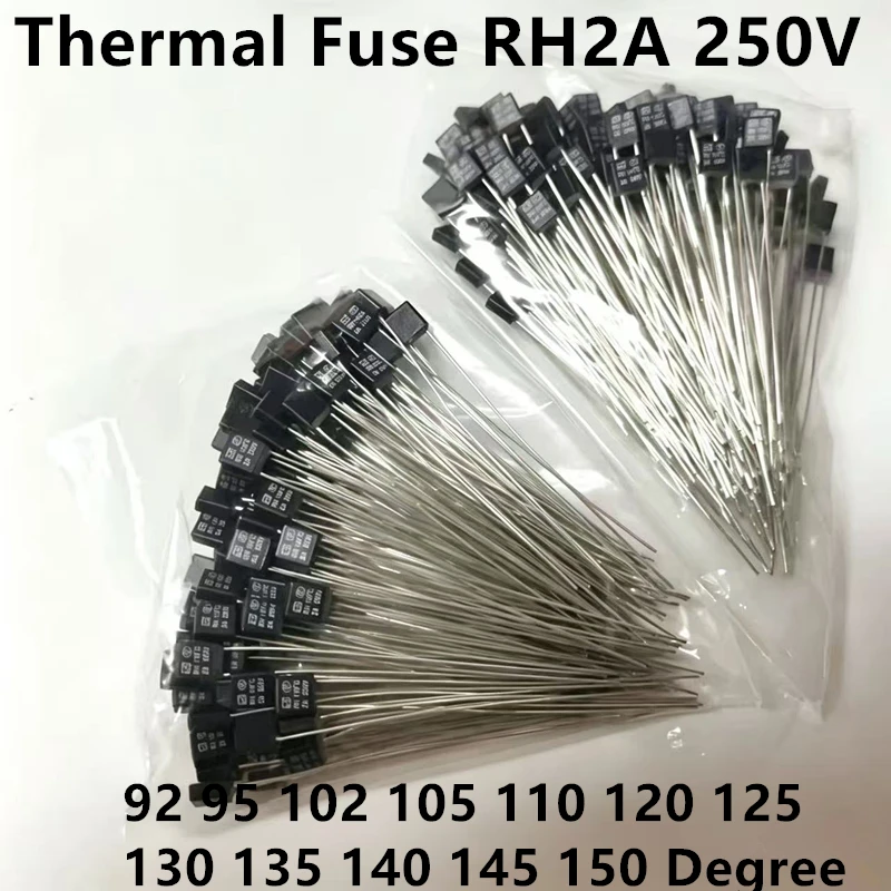 100Pcs  RH 92 95 102 105 110 120 125 130 135 140 145 150 Degree Thermal Fuse RH Temperature Fuse 2A 250V Fan Motor Thermal Fuse