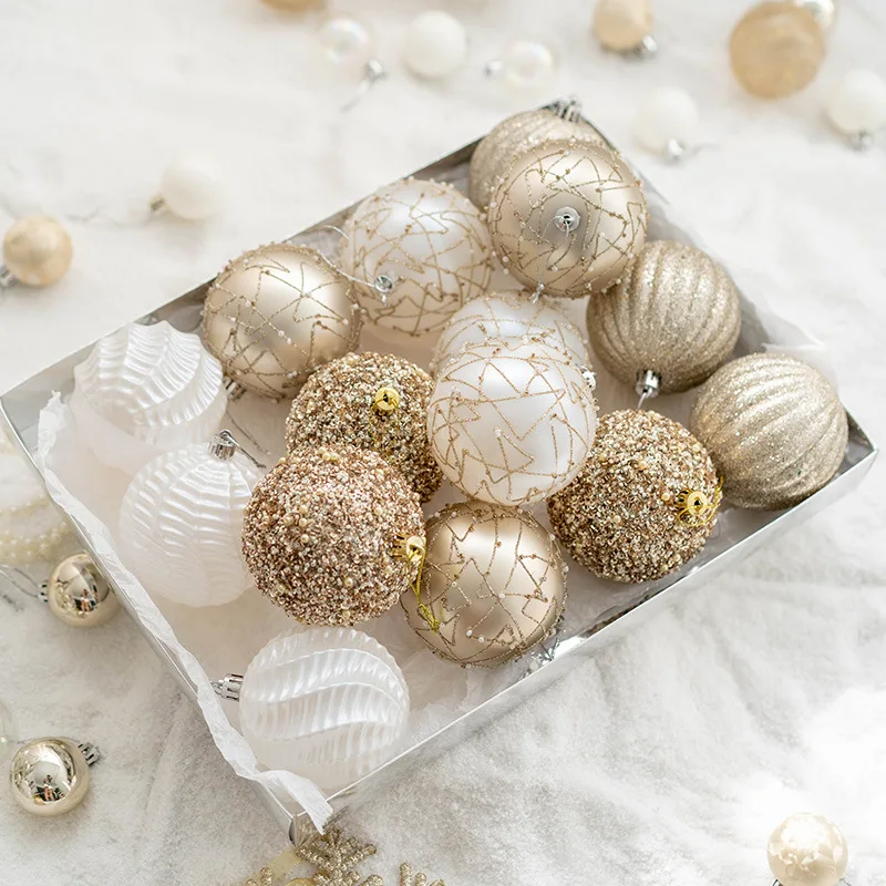 Plastic Christmas Ornaments, Hanging Bauble, Pendants, Xmas Decor for Home, Beige, New Year, Adornos