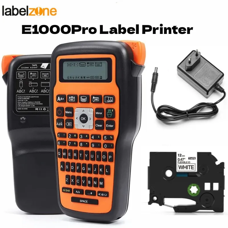 E1000 Pro Label Printer Handheld Industrial Label Maker Compatible for Brother 12mm TZe-231 631 Tze 531 Label Tape