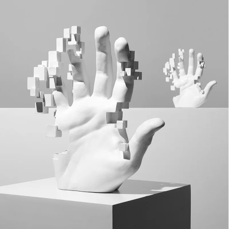 

Nordic Abstract Art Statue White Artistic Mosaic Hand Sculpture Resin Disappearing Hand Figurine Ornament Living Room Home Decor