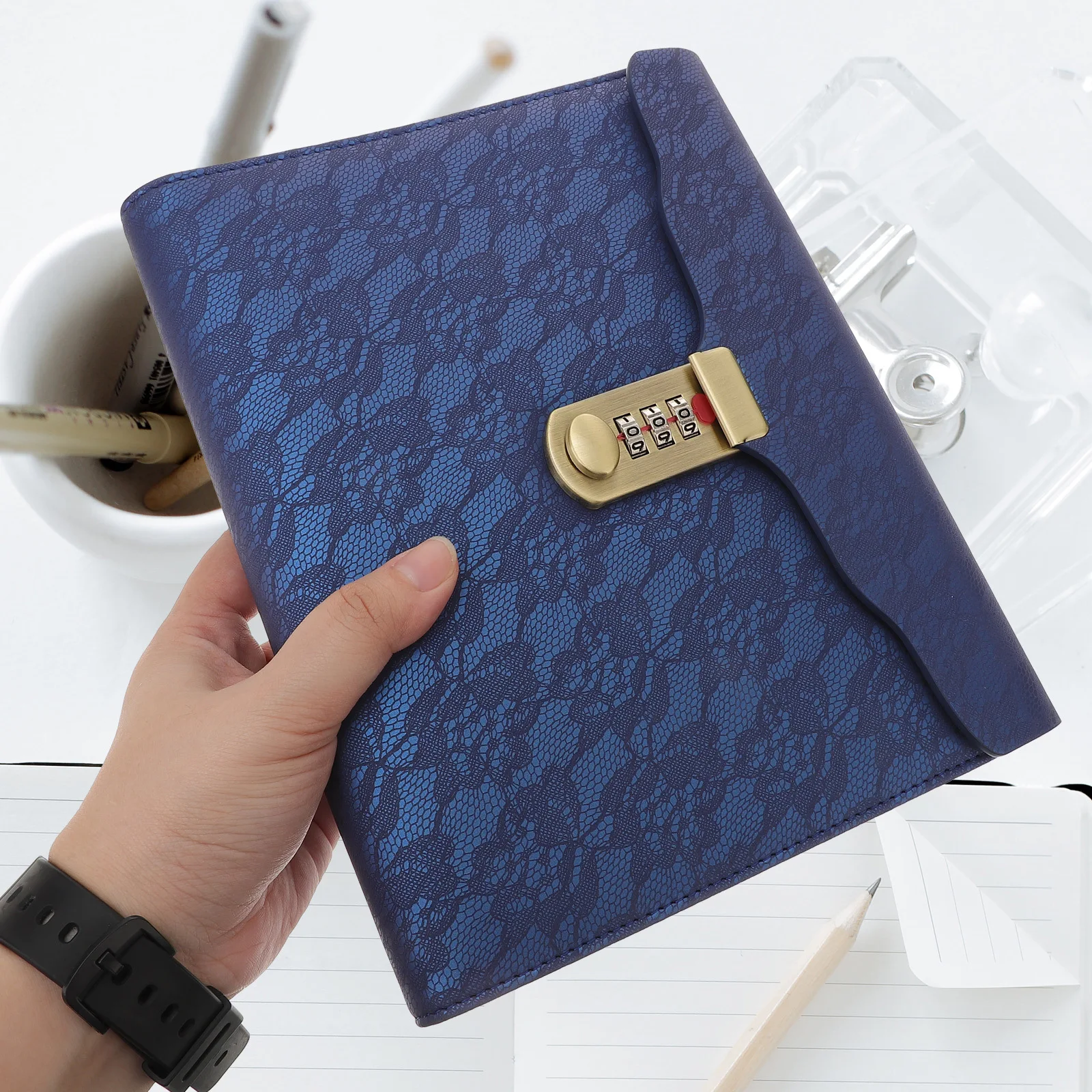 PU A5 Password Notepad Business Notebook Lockable Combination Lock Diary Portable Waterproof Secret Locking Journal