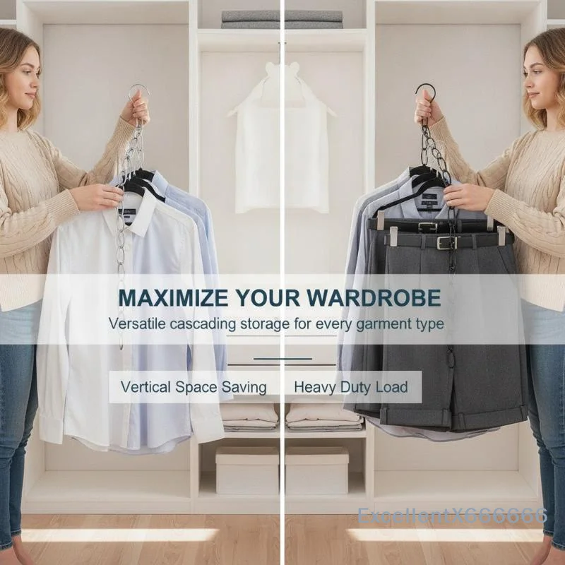 1/5Pcs Space Saving Metal Clothes Hanger Chain 8 Slots Hold Multiple Garments For Small Closet Dorm Apartment Storage