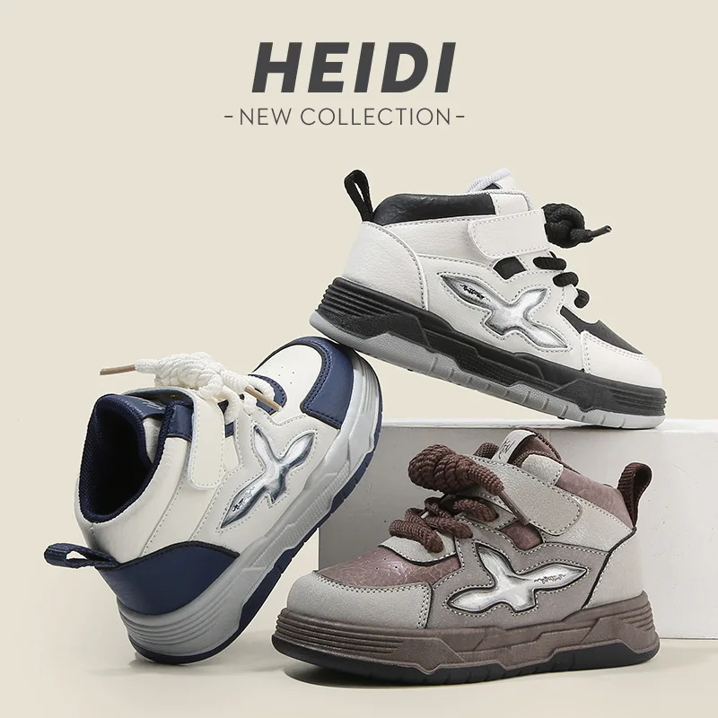 

Autumn Spring Boys Girls White Shoes Sport High-top Soft Sole Velcro Sneakers Breathable Lightweight Durable Neutral Leisure