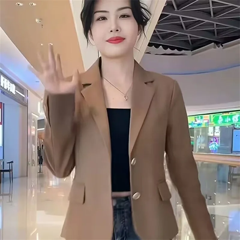 Traje corto coreano de Color sólido para mujer, prendas de vestir, moda de ocio, traje pequeño, abrigo, chaqueta Blazer de manga larga para primavera y otoño