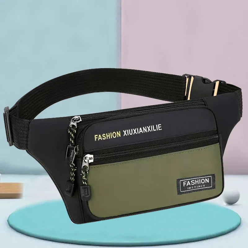 Men Outdoor Sports Waist Bag Lightweight Waterproof Running Fanny Pack Multi Pocket Crossbody Chest Bag Army Green