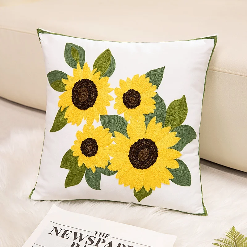 Oreiller en peluche pour maison rurale, 45CM, tournesol, tulipe, tortues, feuilles, Bouquet, sieste douce, coussin de canapé, Style pastoral, cadeaux de fête