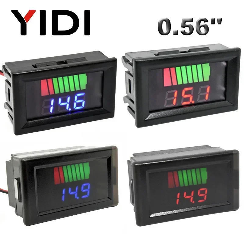 0.56'' Waterproof LCD Digital Voltmeter Car Motorcycle Lead Acid Battery Capacity Indicator 12V 24V 72V 84V Voltage Tester Meter