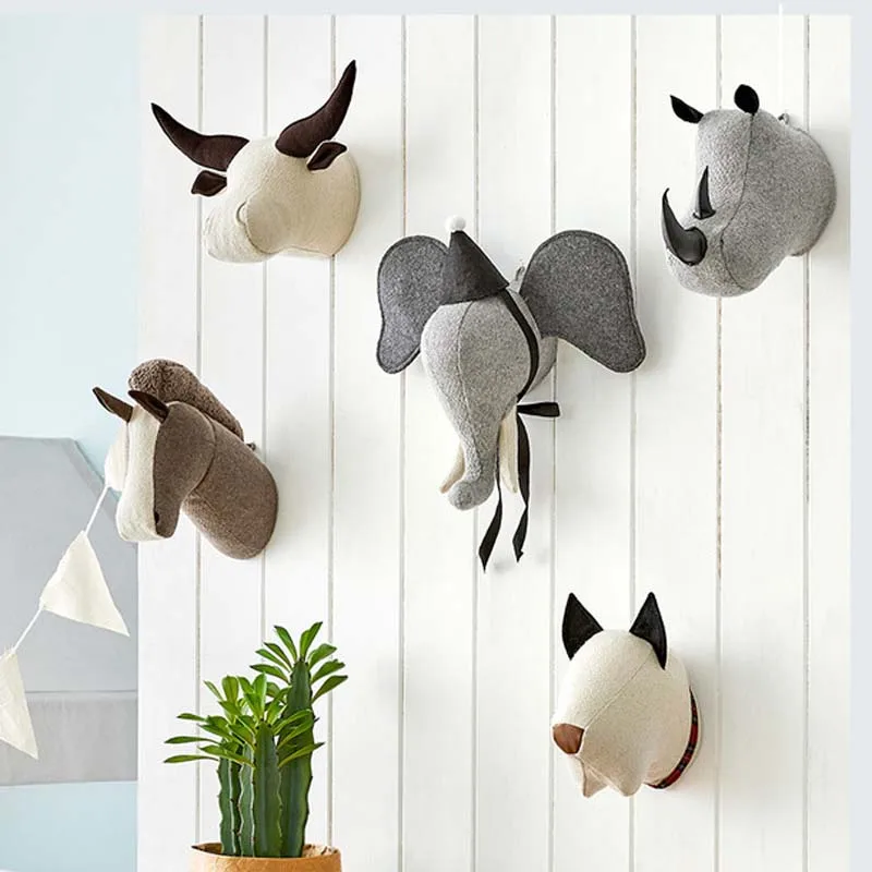 Home Decor Plush Toy Animal Head Wall Hanging Pendant Mural Living Room Bedroom Children's Room 3d Background Wall Decoration