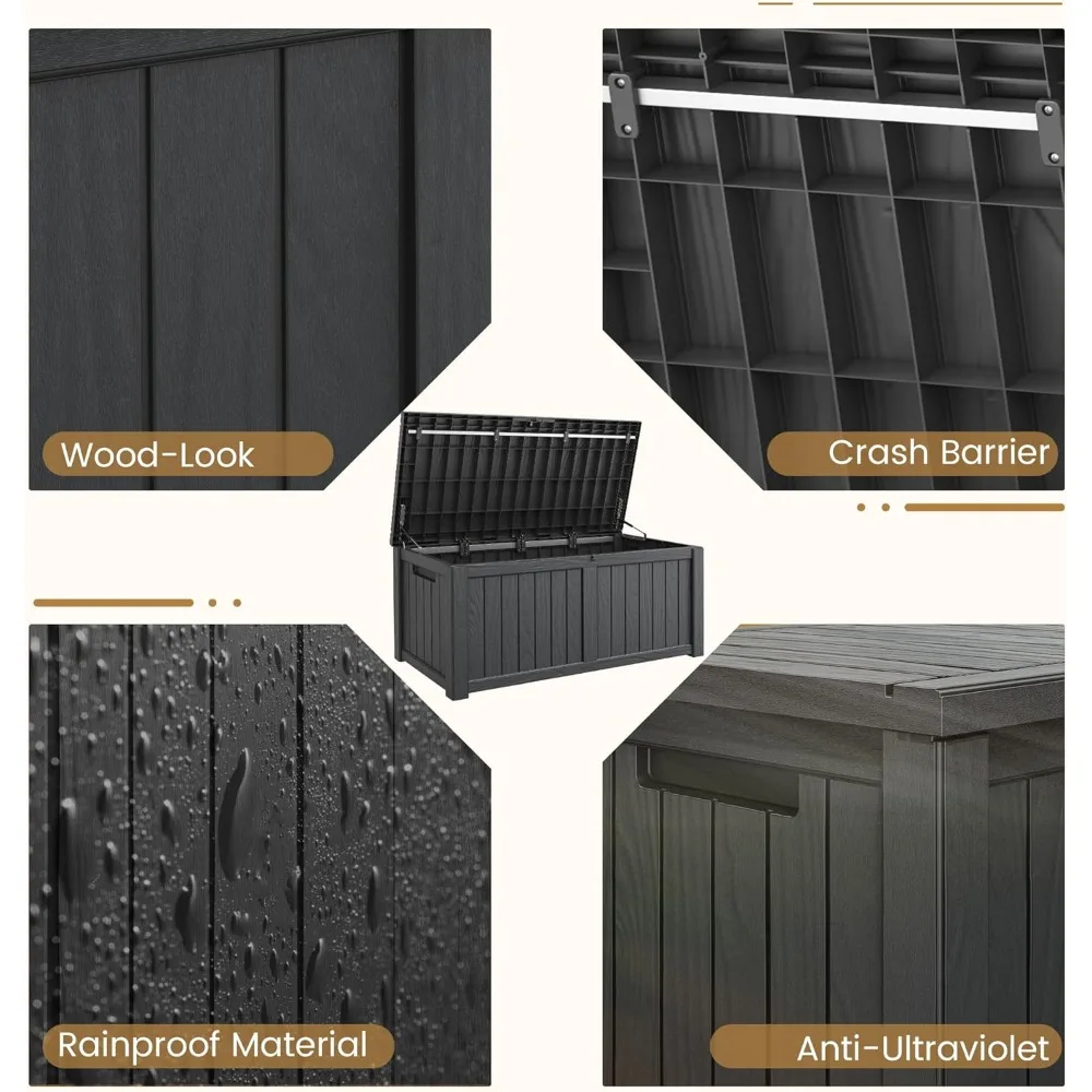 صندوق تخزين خارجي قابل للقفل - أثاث فناء مقاوم للماء سعة 120 جالونًا، أدوات الحدائق، المعدات الرياضية، تنظيم مستلزمات حمام السباحة