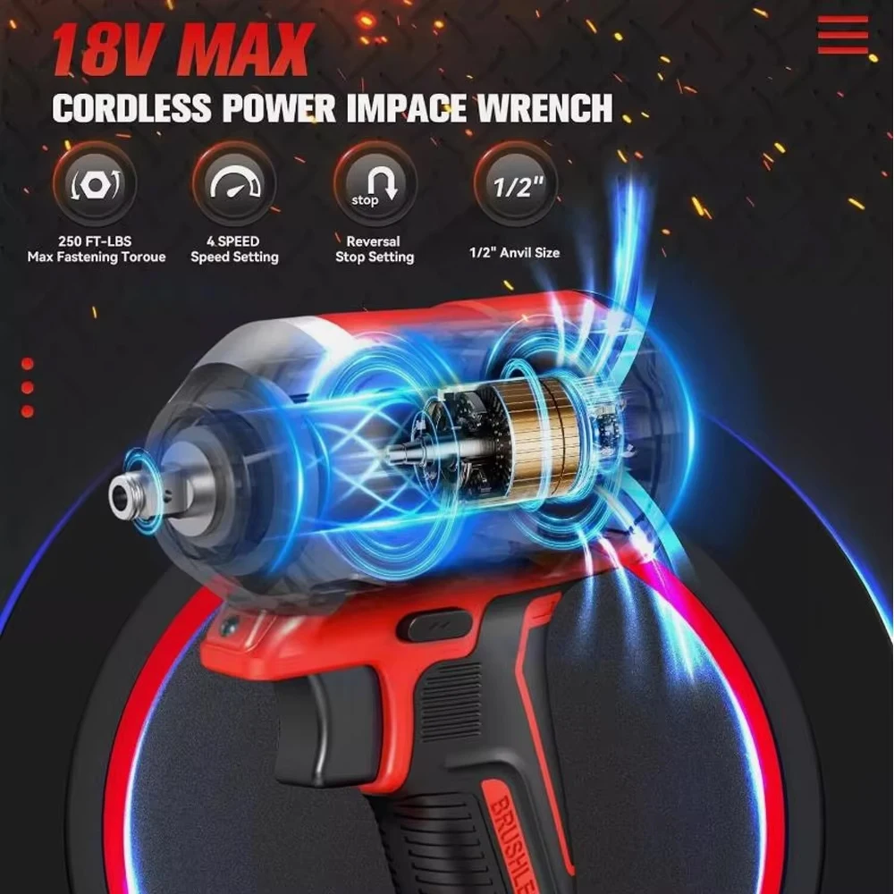 مفتاح ربط لاسلكي 4 تروس 500N.m 1/2 "مفك كهربائي بدون فرشاة مفك إطارات السيارات أدوات كهربائية لبطارية ميلووكي 18 فولت