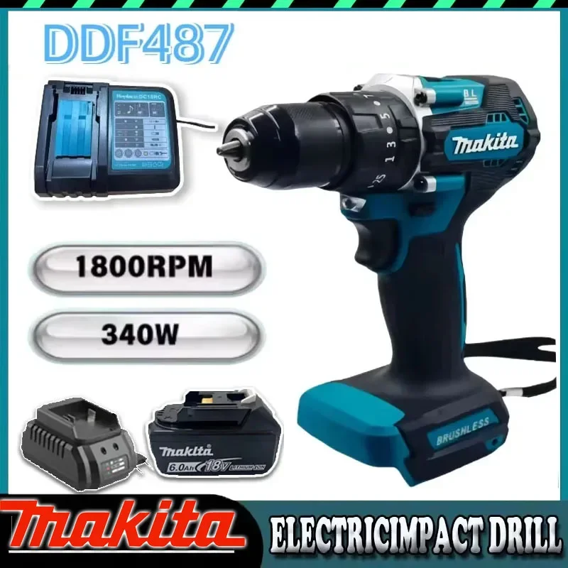 

Аккумуляторная ударная дрель-шуруповерт Makita DDF487 с бесщеточным двигателем 18В, беспроводная, с литиевой батареей