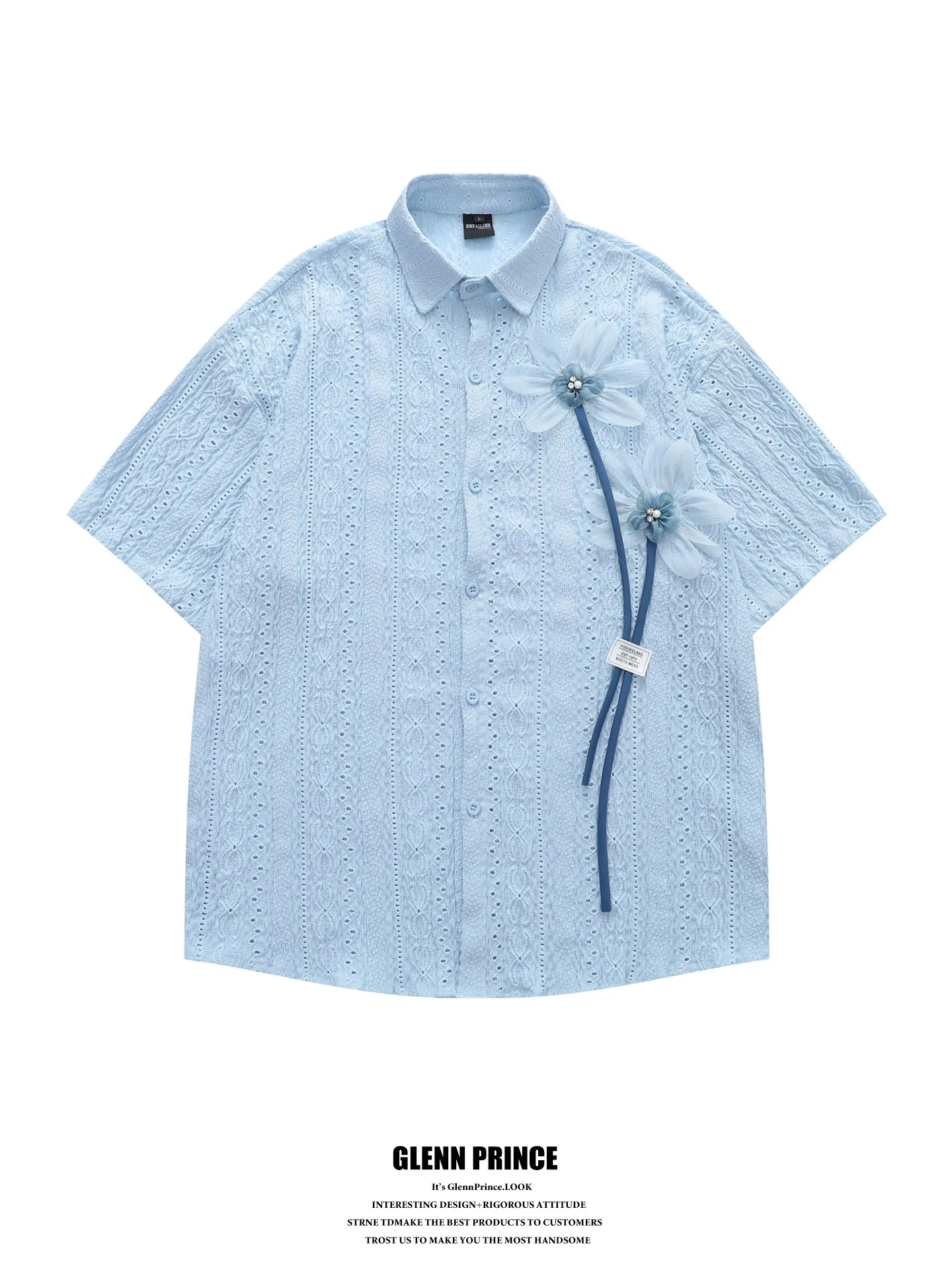 

GPstudio Men's Vintage Floral Hollow out Short Sleeve Shirt Summer 2026 Elegant Beach Style Breathable Polyester Fiber