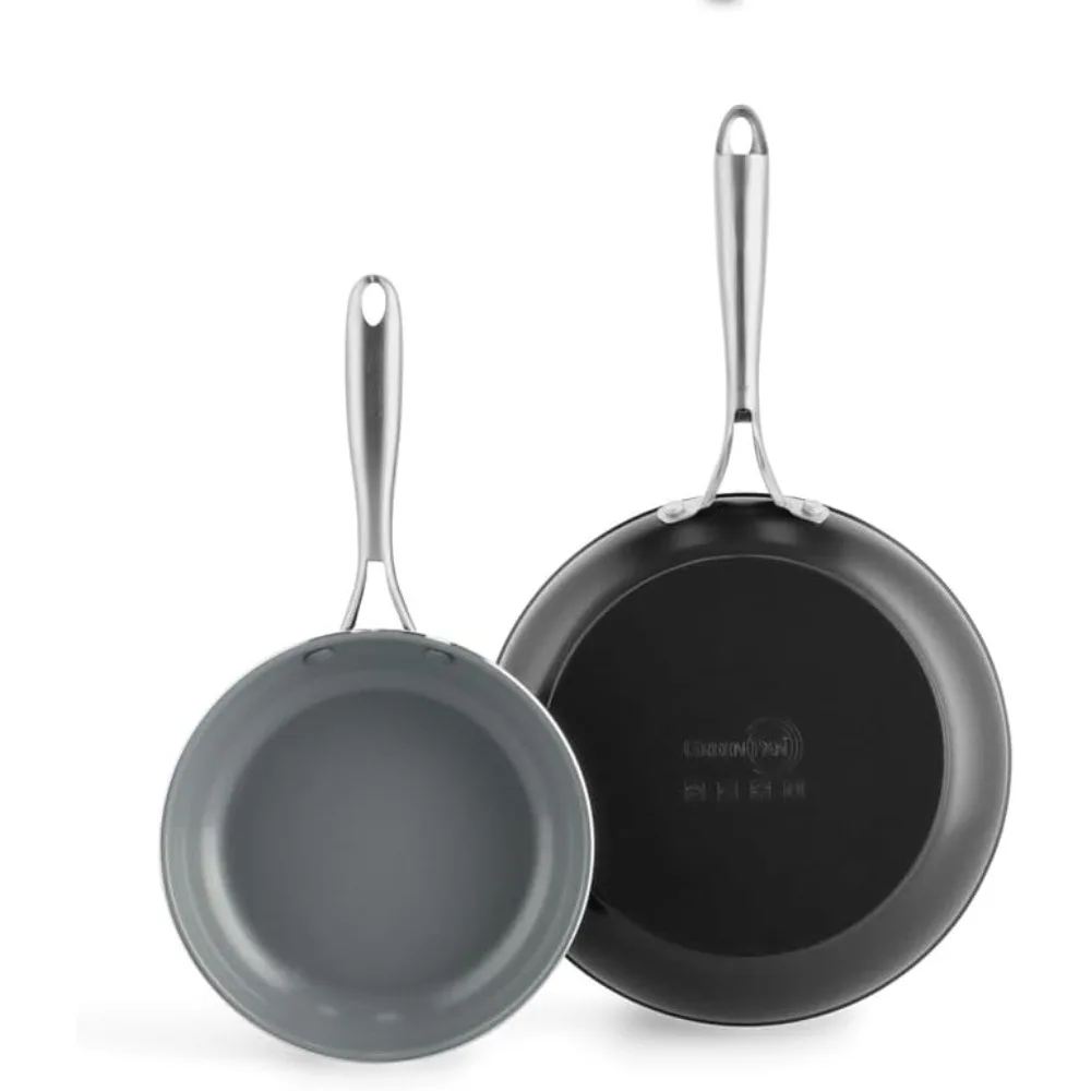 

Набор керамических сковородок GreenPan Swift Healthy с антипригарным покрытием, 8 и 10 ручек из нержавеющей стали, без PFAS, можно мыть в посудомоечной машине
