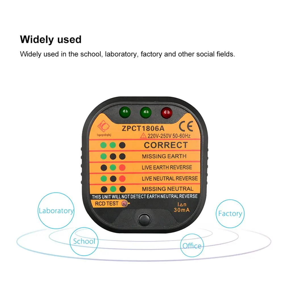 Hot Outlet Socket Tester Detector ZPCT1806B Circuit Polarity Voltage Plug Breaker EU Ground Zero Line Switch Safety Electroscope