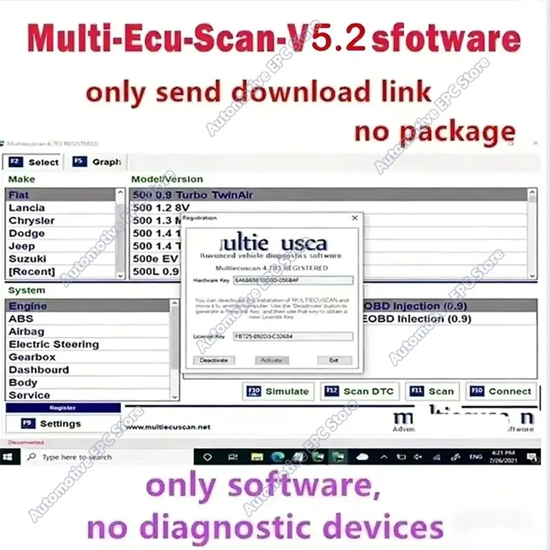 2026 hot selling new  Multiecuscan 5.2 for Fiat Software Multiecuscan V5.2 for Fiat/Chrysler/Dodge/Jeep/Suzuki Scanner Software