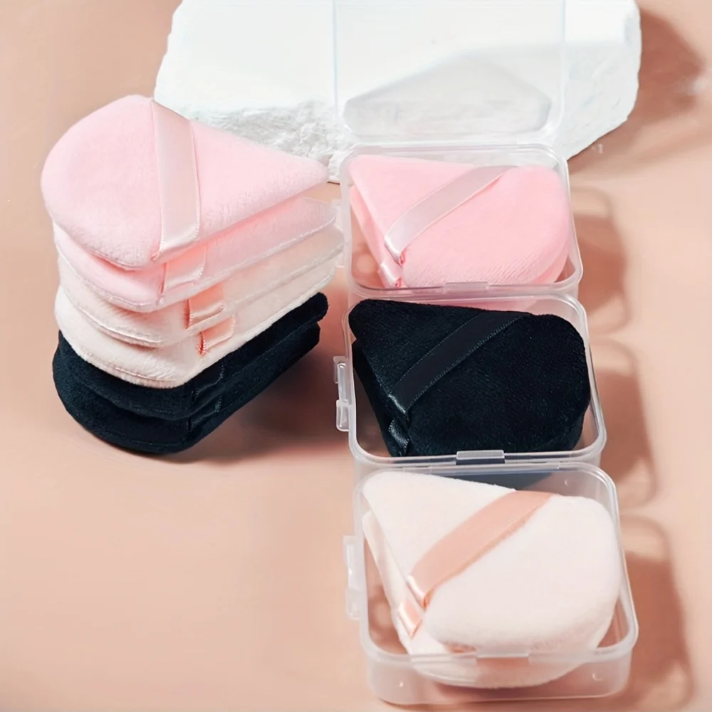 2/6Pcs Velour Puff & Fan Set w/Ergonomic Case | Hydrophilic Blenders for Cream/Powder | Multi-Color Travel Makeup Kit