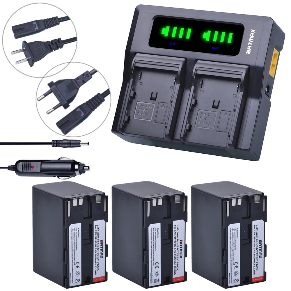 

Batmax 3pcs BP-970G BP-975 Battery +LED Rapid Dual Charger for Canon XLH1 XHG1 XHA1 XL2 XM2 XH G1S XF305