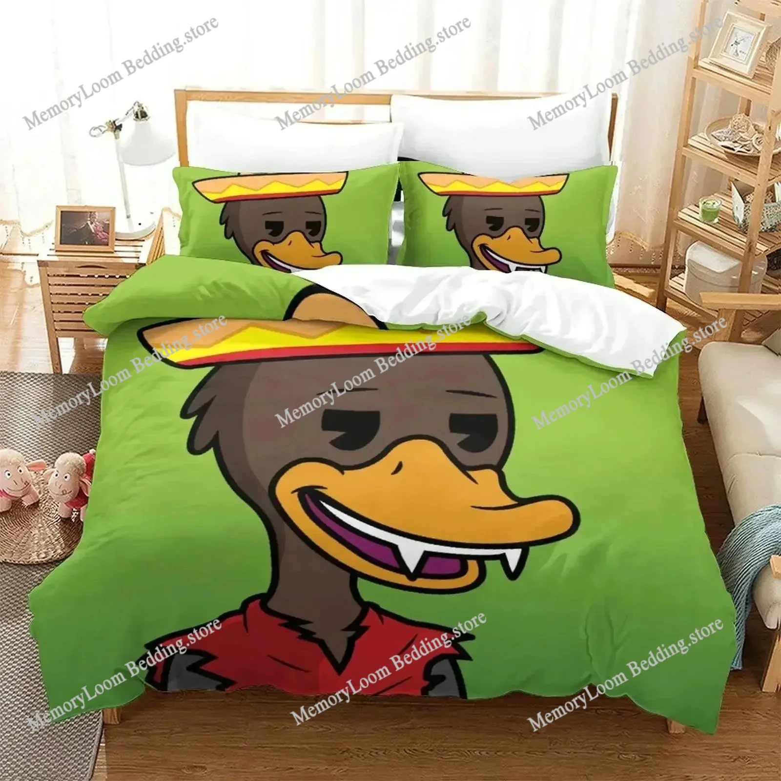 

Anime Character Cute Quackity Duck Bedding Set Full/Queen/King Size Duvet Cover Pillowcase Kids Adult Soft Home Textile Set