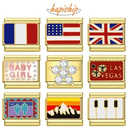 Hapiship Fashion National Flag Flower Baby Girls Italian Charms Fit 9mm Bracelet Stainless Steel Jewelry DIY Making DJ601
